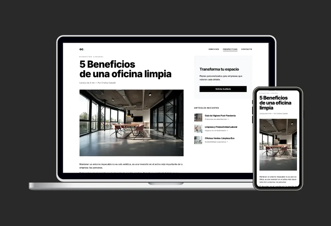 Redacción de artículos para blog de página web de limpieza de oficinas por CC Designs